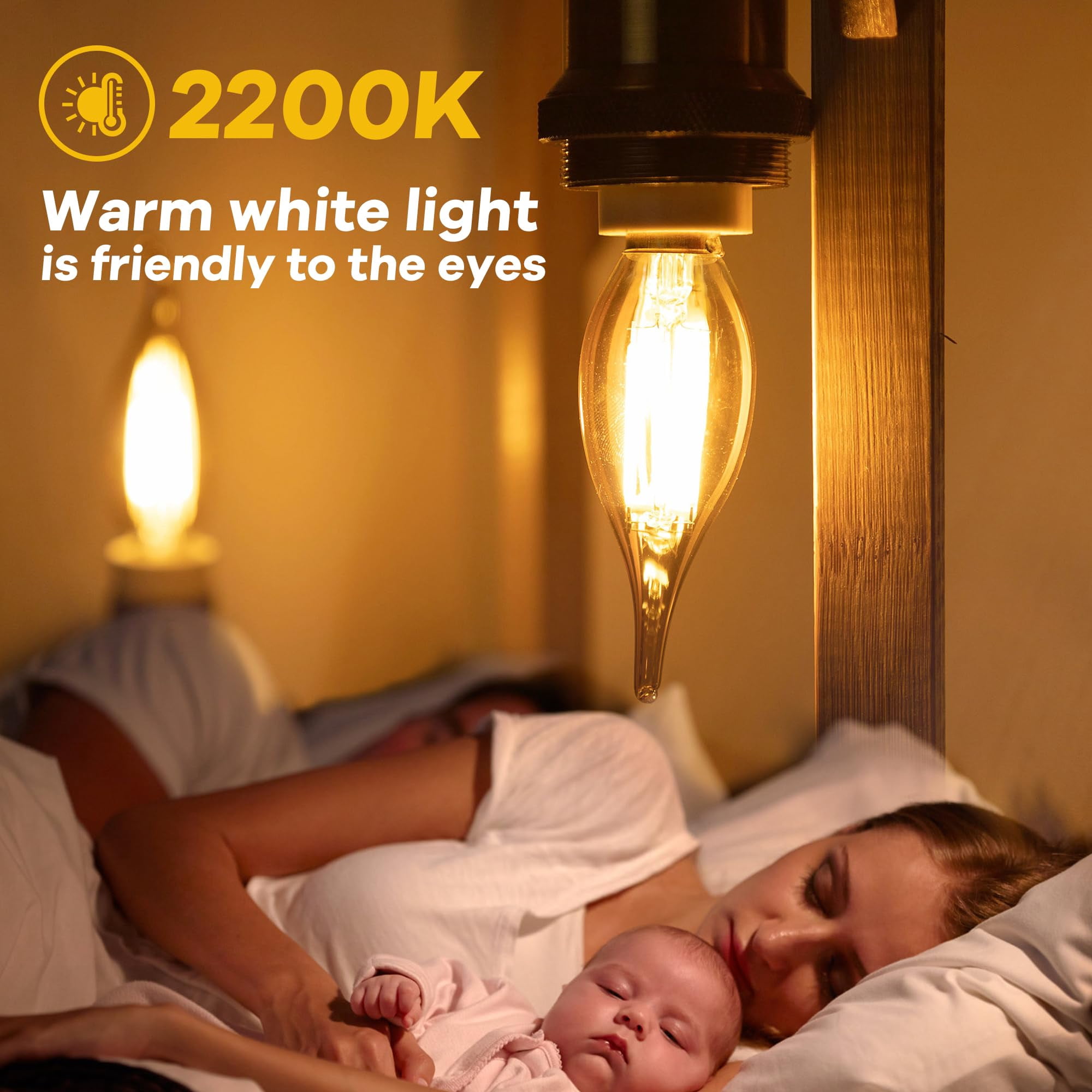 Dimmable E12 Candelabra LED Light Bulbs,C32T 4W Amber Flame Tip Vintage Chandelier Bulbs Equal to 40Watt Incandescent,2200K Warm Yellow CA10 Candle Bulb for Decor Lighting, 550Lumen,6Pack