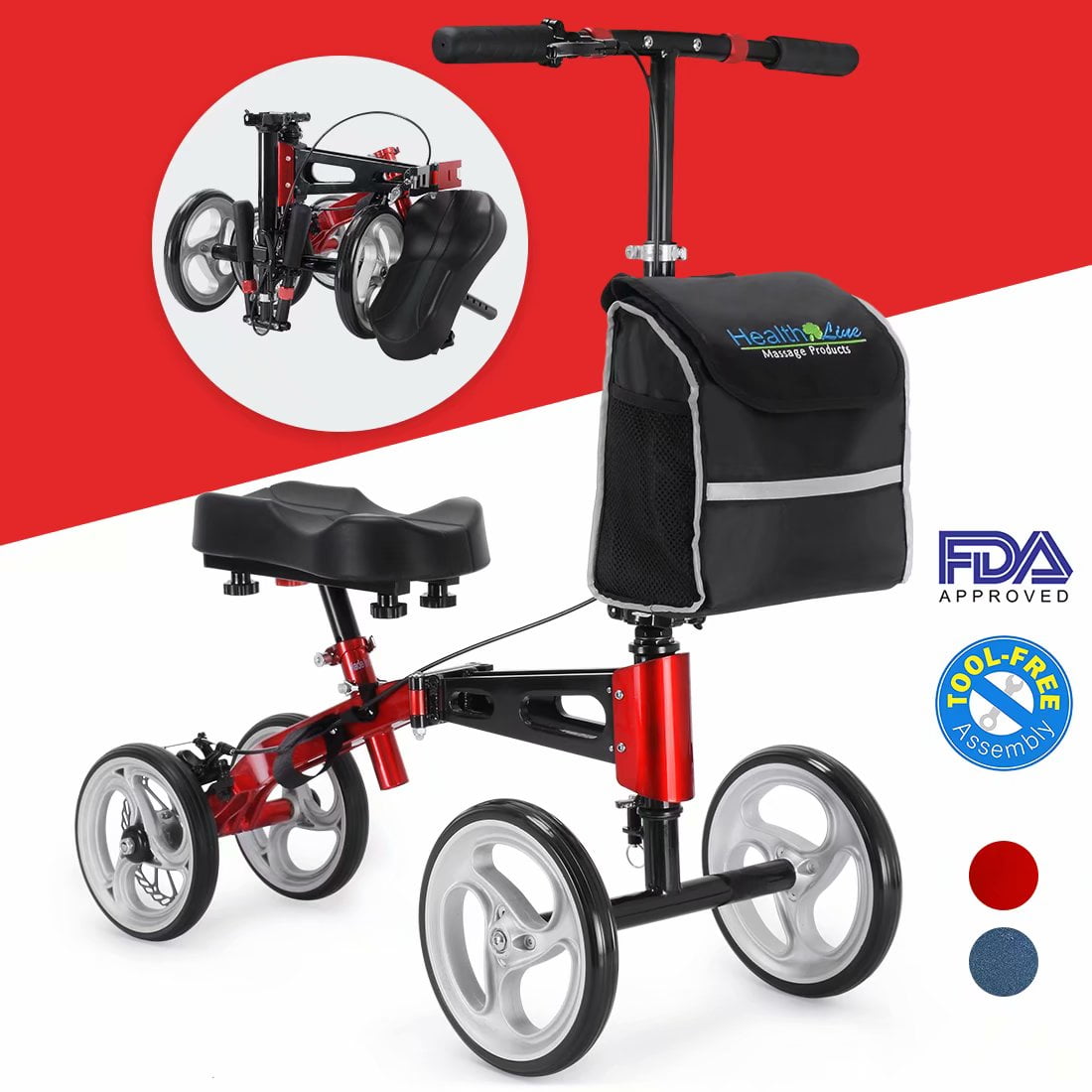Health Line Aluminum Altra Compact Knee Walker Steerable Scooter With Strong Disc Brake Portable Crutches Alternative For Foot Injuries Ankles Surgery Bag Included Hot Red Walmart Com Walmart Com