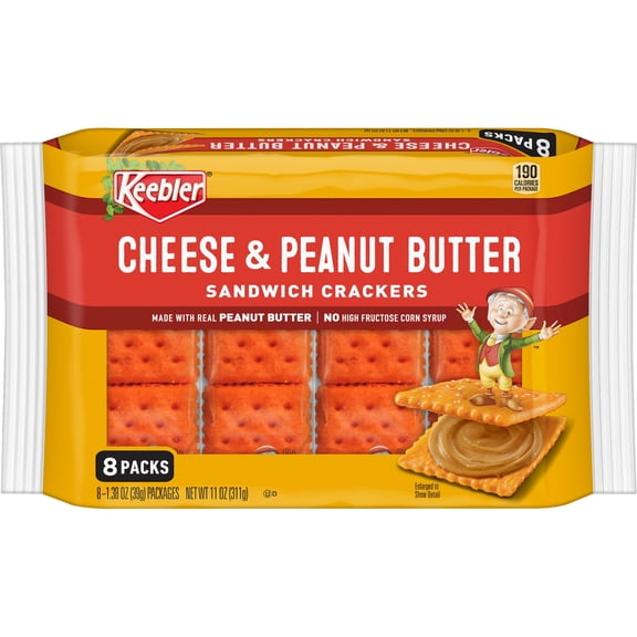 Keebler Cheese and Peanut Butter Sandwich Crackers, Single Serve Snack Crackers, 8 Count