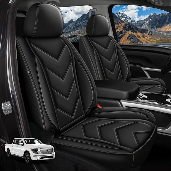 IKABEVEM Car 5 Seat Covers Fit for Nissan Titan 2017-2023 2024 Nissan Tita Full Set Faux Leather Front & Rear Cushion,Black 079