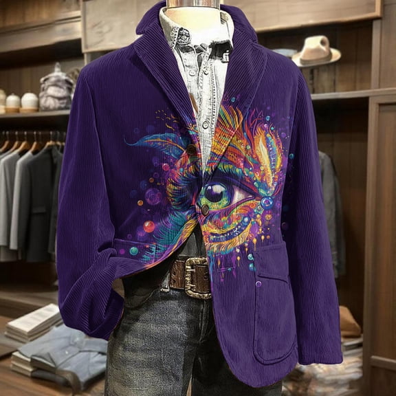 Sequins Blazer for Men Lightweight Corduroy Carnival Casual Two Button Holiday Party Fit Jacket with Pockets