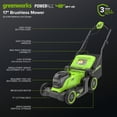 thumbnail image 3 of Greenworks 48V (24V x 2) 17" Brushless Push Mower + 270 CFM/130MPH Blower + 12" String Trimmer Combo with (2) 4.0Ah Batteries, 65W Type-C Charger, (2) 3-ft Cables, 3 of 28