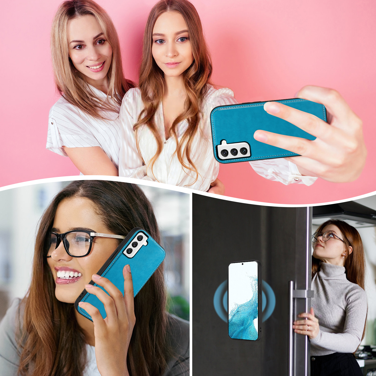 Asuwish Phone Case for Samsung Galaxy S22 5G Zipper Wallet Detachable Cell Cover with Tempered Glass Screen Protector Crossbody Strap Flower Flip Card Holder S 22 22S 4G G5 6.1 inch Women Girls Blue