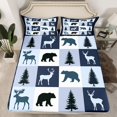 thumbnail image 2 of Feelyou Farmhouse Moose Bear Queen Sheet Sets, Retro Navy Stripes Buffalo Flat Sheet, Rustic Tree Botanical Queen Fitted Sheet, Microfiber Bedroom Decor, 4pcs, 2 of 7