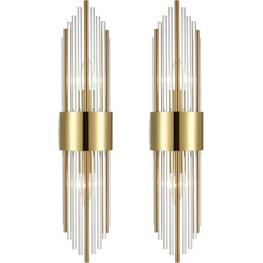 Moose 2-Light Modern Brushed Titanium Gold Wall Sconce with Clear Glass Shades