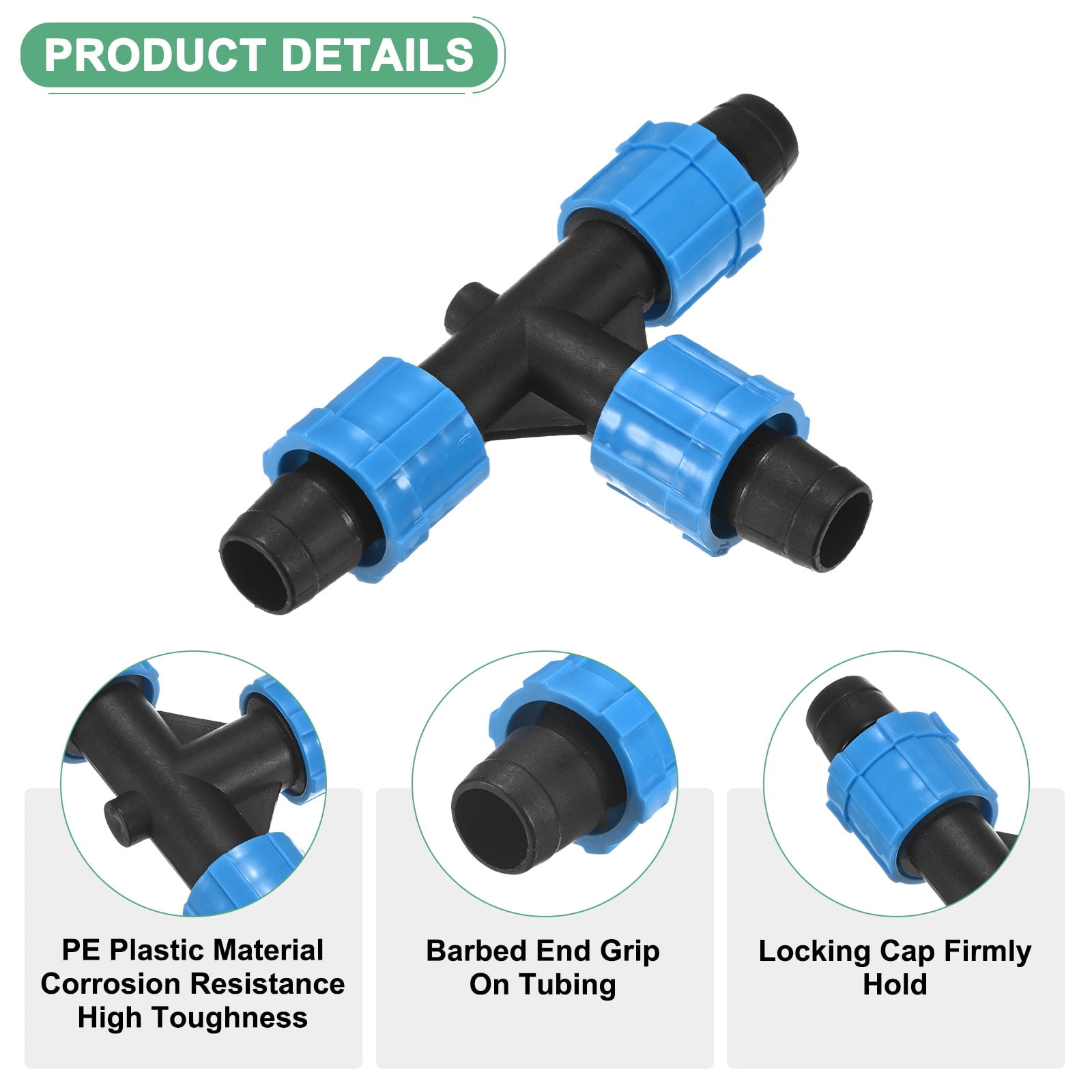 Uxcell 20-Pack Drip Tape Irrigation Tubing 3 Way Tee, for 16-17mm Tubing Irrigation Coupling Barbed Locking Fitting Tubing Connector