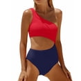thumbnail image 2 of Women's One Piece Swimsuit One Shoulder Bathing Suit Cutout Tummy Control Swimwear Red 2XL, 2 of 5