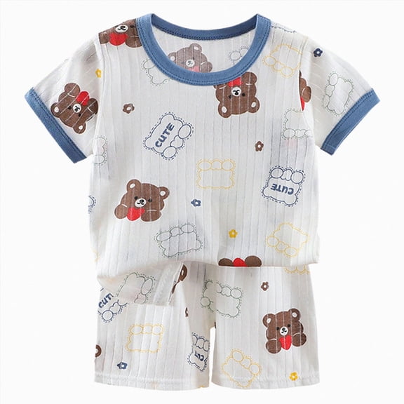 NOLDARES Newborn Baby Boy Clothes 2pcs Crewneck Short Sleeve Round Neck Top Drawstring Shorts Dinosaur Pattern Outfits(Navy,6-12 M)