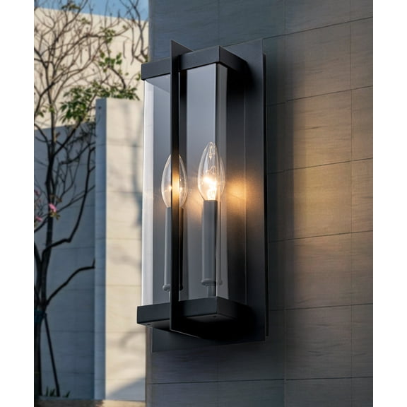 Black Modern Outdoor Wall Sconce with Acrylic Glass, E12 Socket