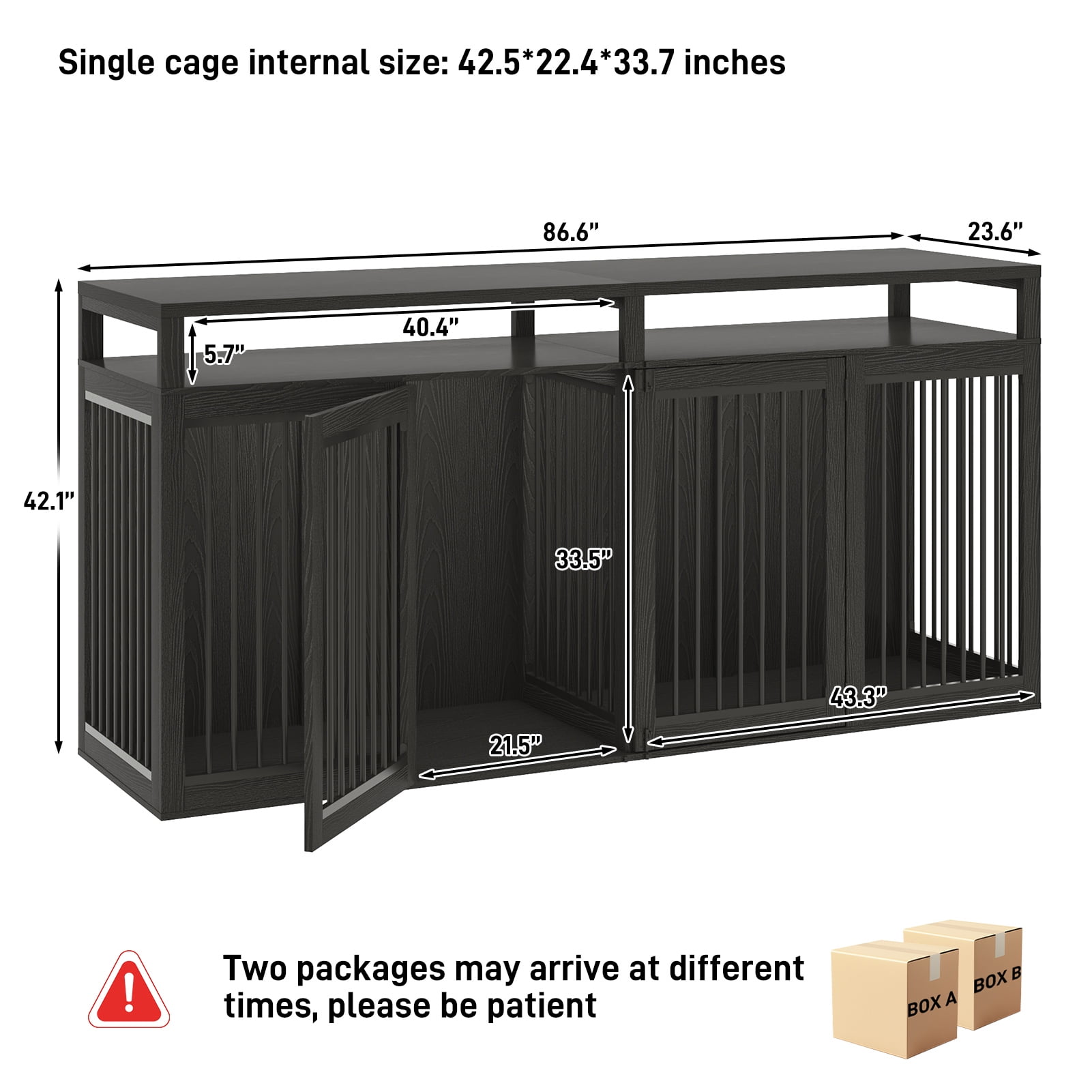 ChVans 87" Large Farmhouse Dog Crate TV Stand, Wooden Dog Crate Furniture with 4 Lockable Doors/Solid Metal Tube, XL-XXL Heavty Duty Dog Crates Furniture for 2 Medium or Large Dogs, Black