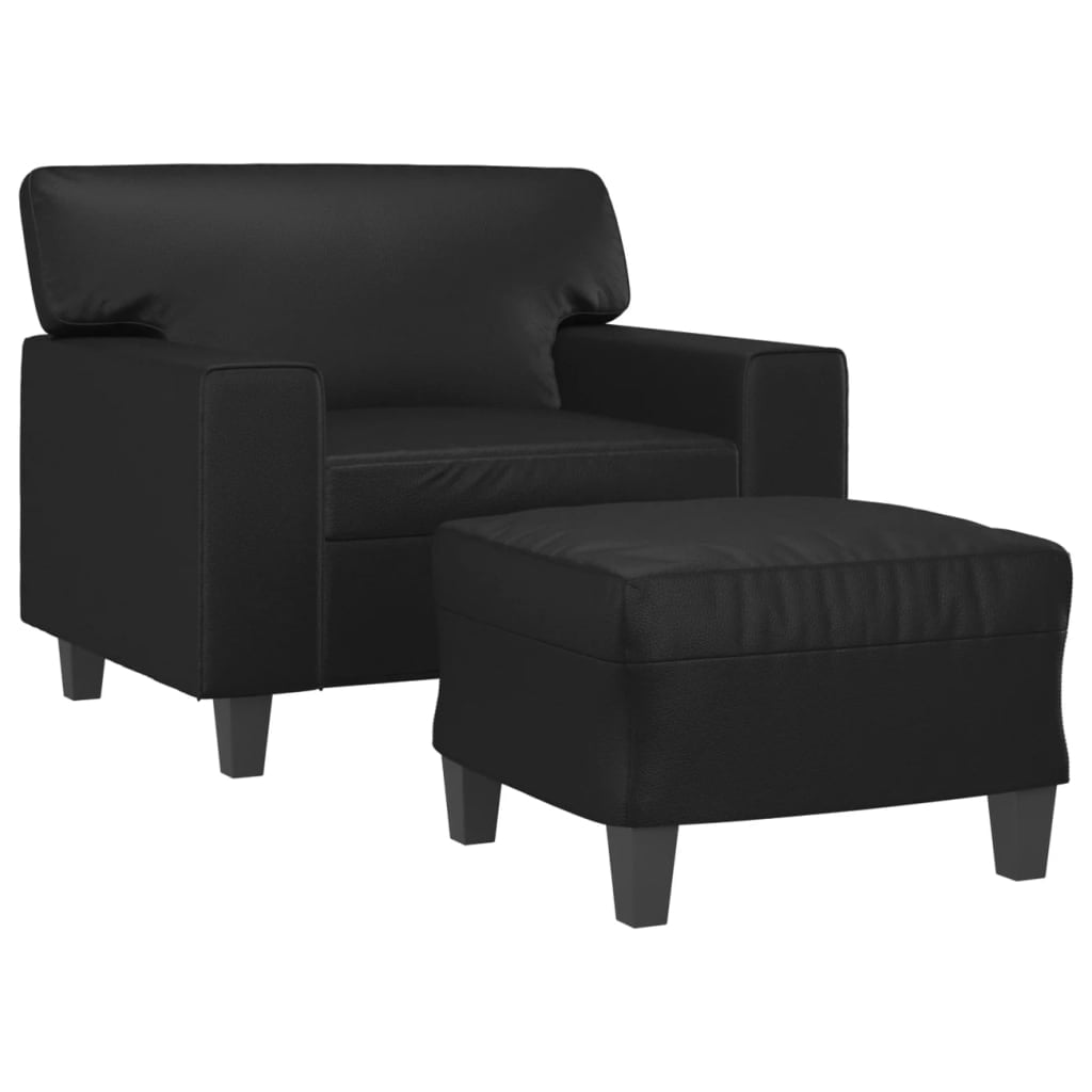 vidaXL Sofa Chair with Footstool Accent Living Room Chair Black Faux