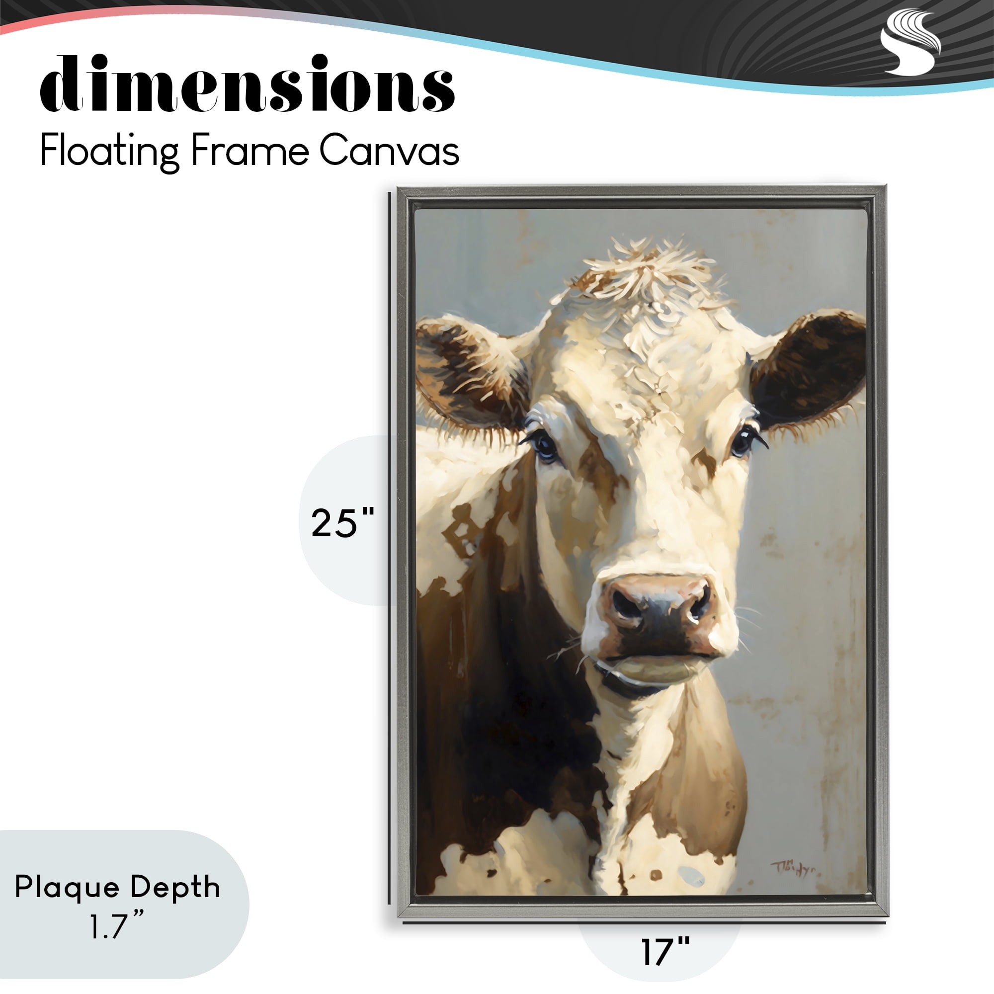 Stupell Industries Farmhouse Cow with Gentle Gaze Gray Framed Floater Canvas Wall Art, design by Creative Studio