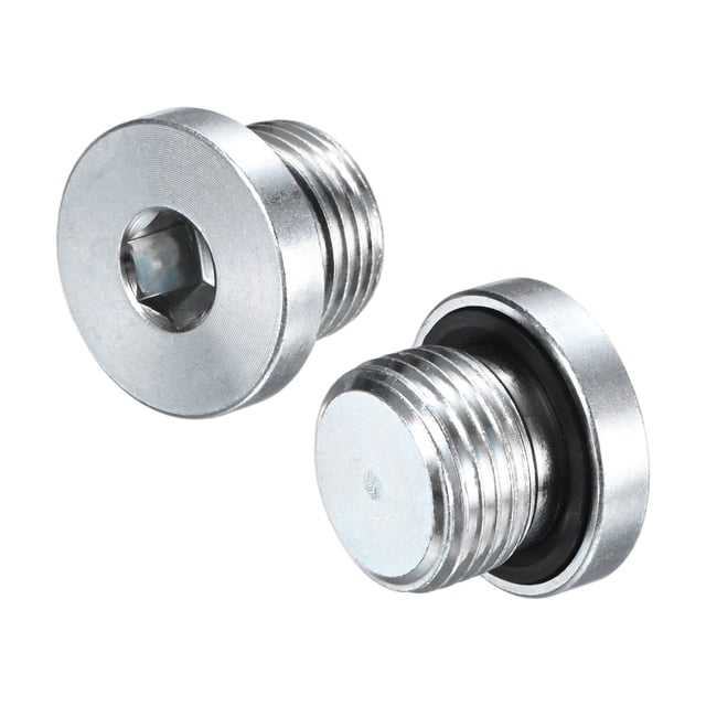 Uxcell 2-Pack Tapón de ajuste de tubería de cabeza hexagonal interior M18x1.5mm, tapón de socket de acero inoxidable con anillo de sellado