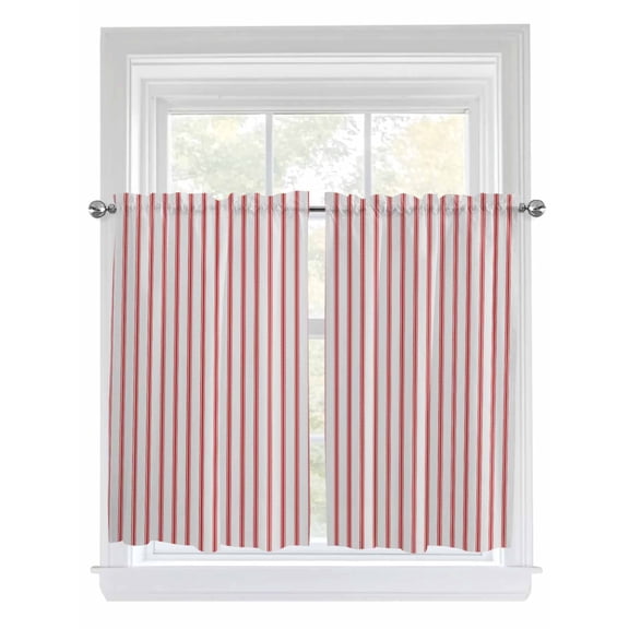 Kitchen Curtains 45 Inches length, Red Striped Window Treatment Curtain Drapes, Red White Stripes Farmhouse Lightweight Window Panels for Living Room Bedroom, 52"x45", 2 Panels