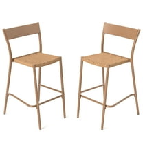 Gymax 2PCS Patio Barstools Outdoor Bar Height Chairs w/ Rattan Seat & Metal Backrest