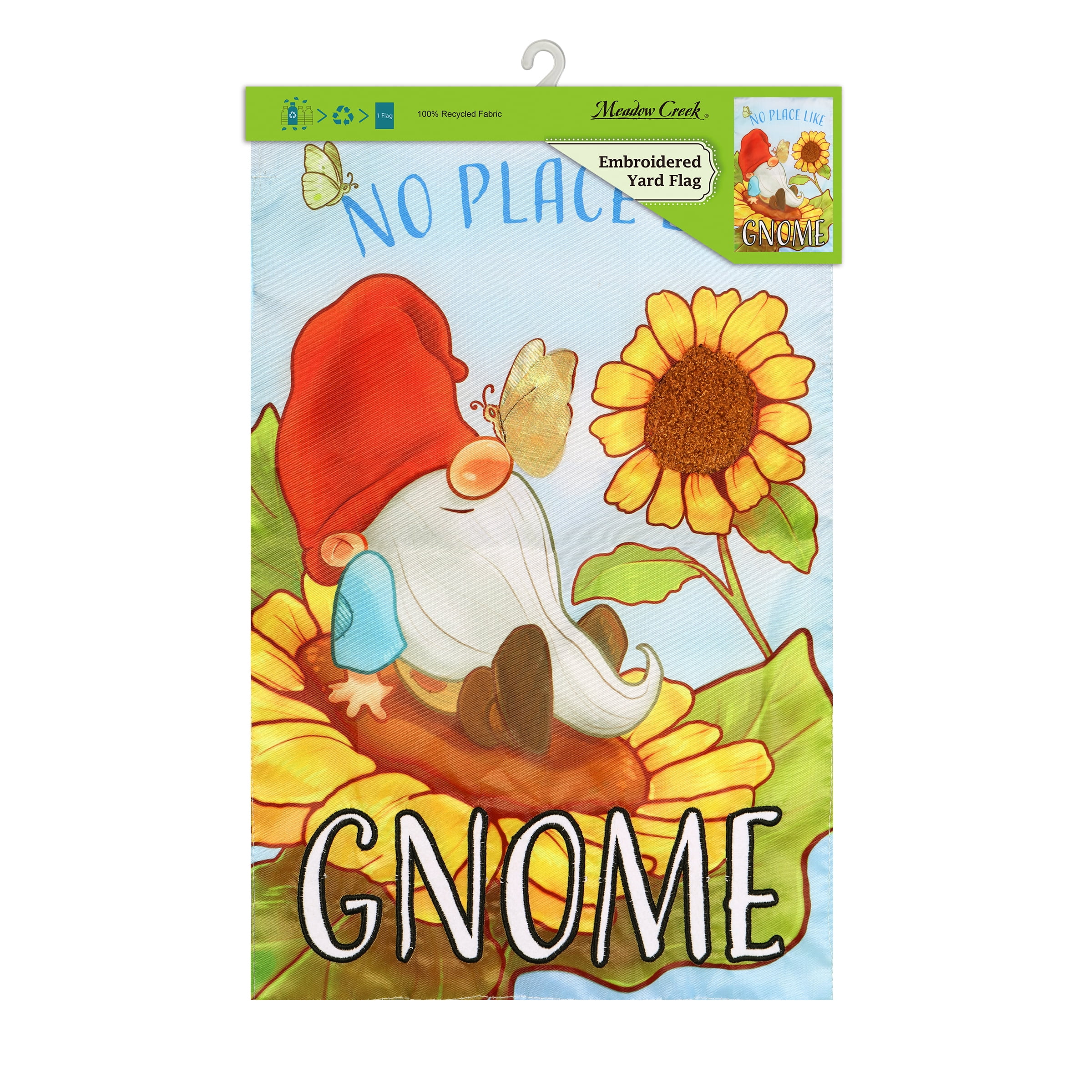 No Place like Gnome Sunflower Yard Flag 11.5in x 18in