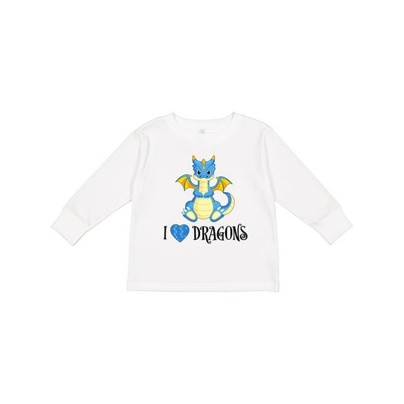 Inktastic I Love Dragons with Cute Blue Dragon Boys or Girls Long Sleeve Toddler T-Shirt
