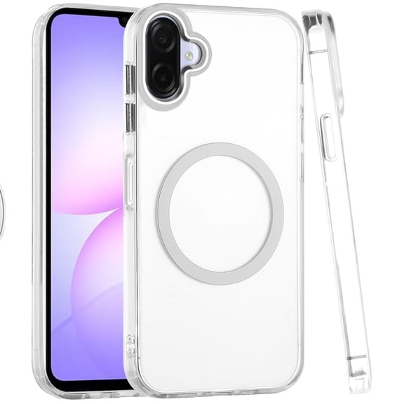 XPM for Samsung Galaxy A07 Phone Case, Transparent Back Hybrid Case - Magnetic Circle, Color Frame, Metal Buttons, MagSafe Compatible Cover for Samsung A07 (Clear)
