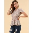 thumbnail image 3 of Allegra K Blusa Estampado Floral Mangas Cortas Cintura Alta Cuello De Corbata Peplum Top Para Mujer Rosa S, 3 of 6
