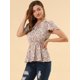 thumbnail image 3 of INSPIRE CHIC Blusa Estampado Floral Mangas Cortas Cintura Alta Cuello De Corbata Peplum Top Para Mujer Rosa M, 3 of 6