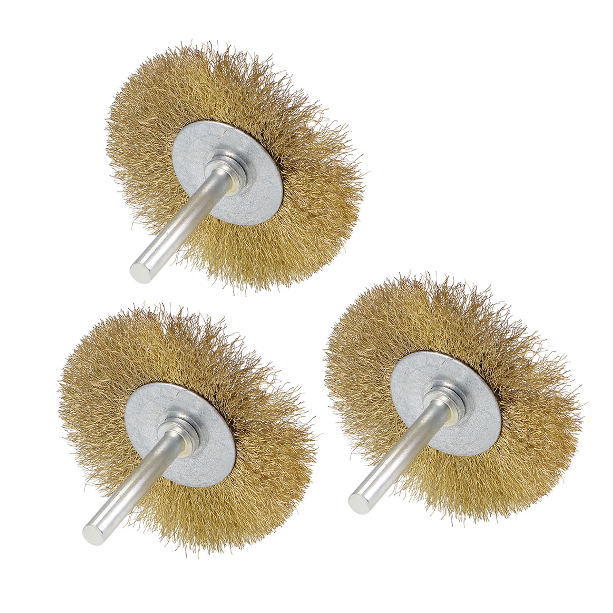 uxcell 3-Inch Wire Wheel Brush Bench Brass Plated Crimped Steel with 1/4-Inch Arbor Hole 5 Pcs 