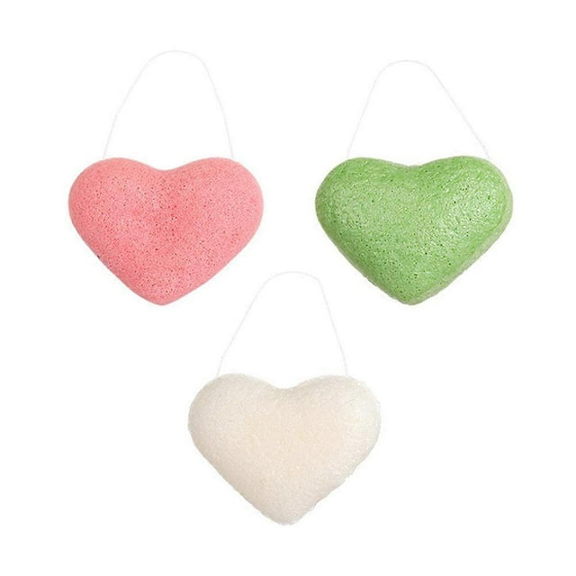 Face Puff 3Pcs Heart Shape Sponges For Makeup Removal 8.6X6.5X2CM PVA Material Exfoliating