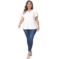 thumbnail image 3 of Women's Plus Blouses Notched V Neck Short Petal Sleeve Shirts Casual Dressy Tops 5X White, 3 of 6