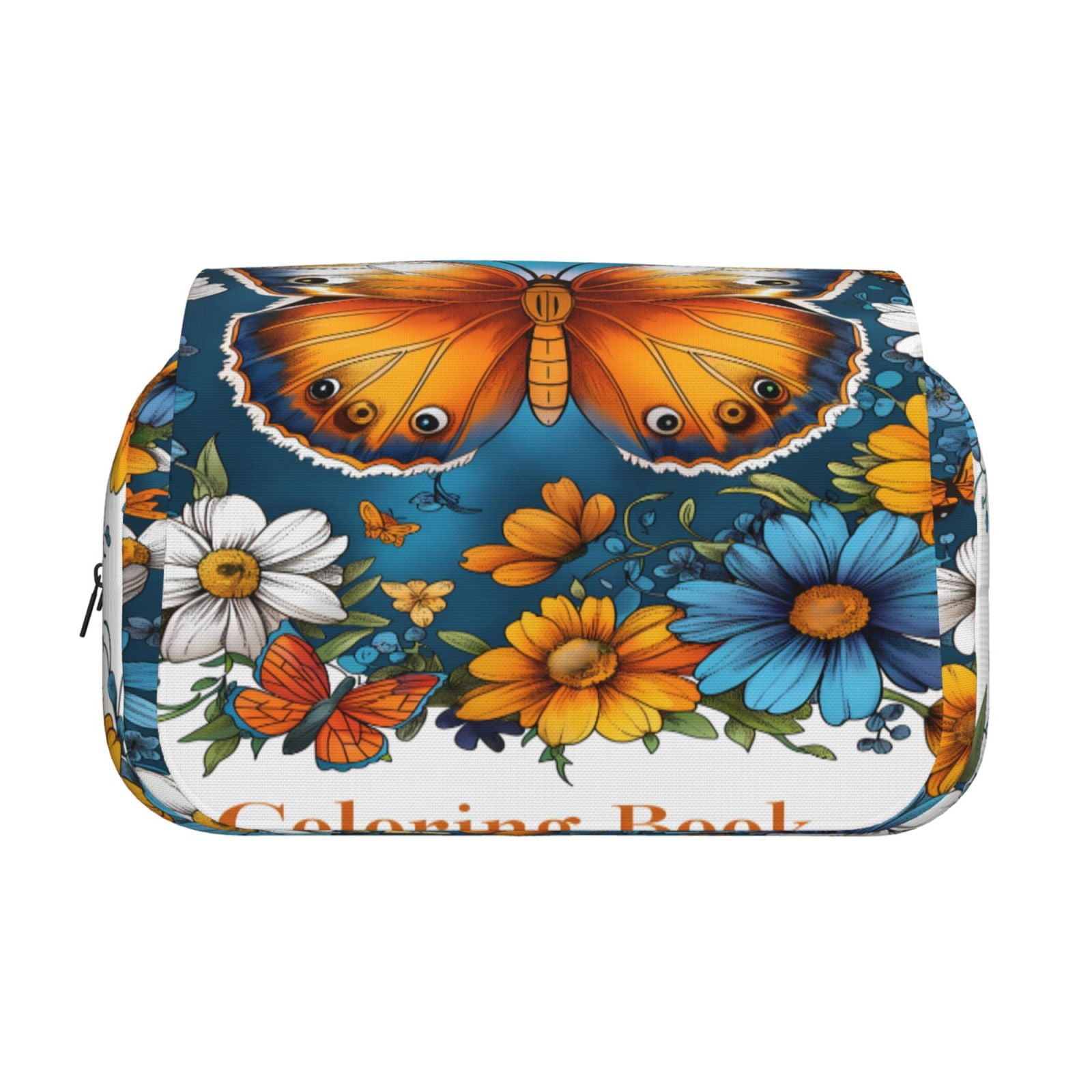 Rateoe Spring Butterfly Flowers Pattern Double Clamshell Pen Case, Storage Organizer with Two Zipper Compartments– Holds Up to 50 Pencils & Pens