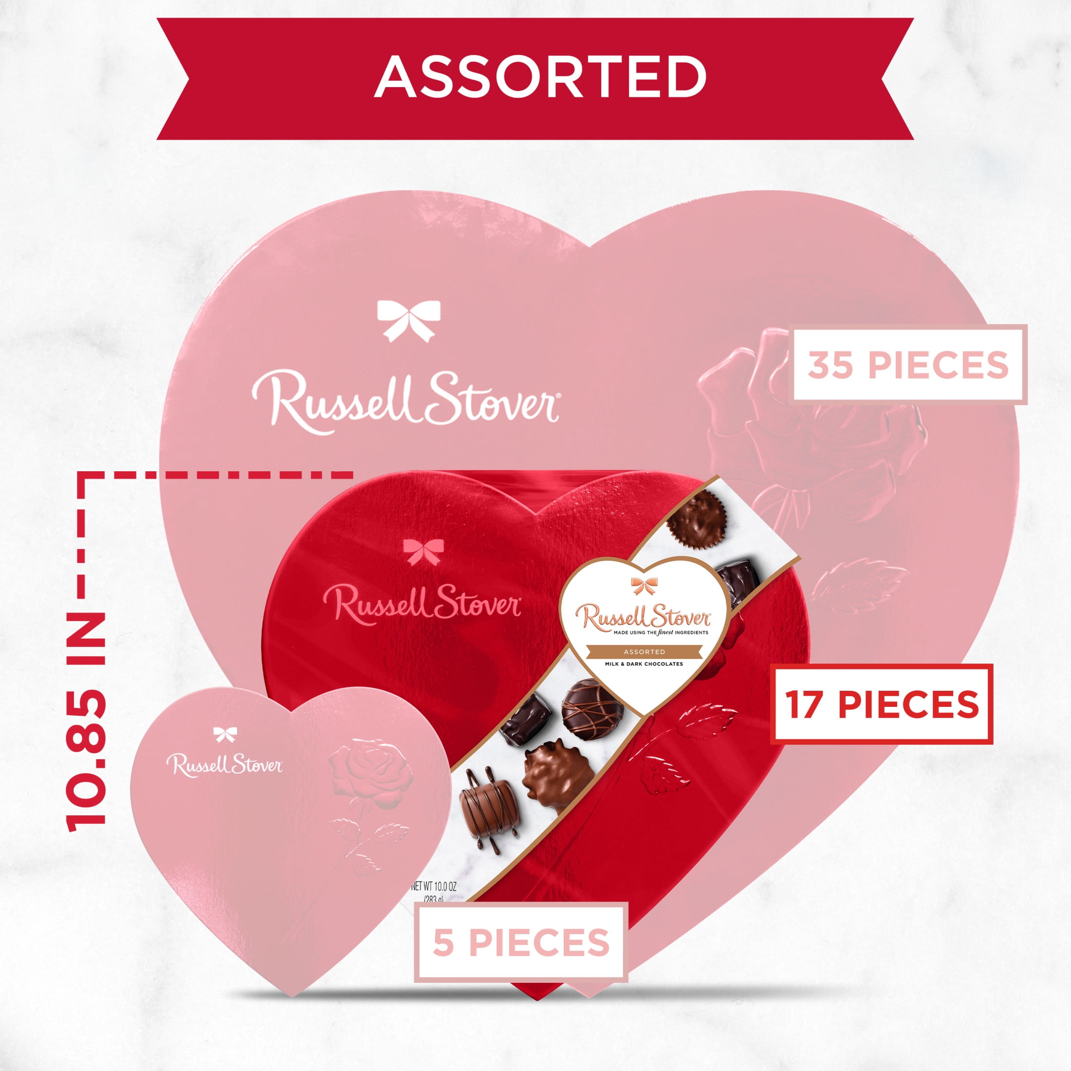 Russell Stover Valentine's Day Red Foil Heart Assorted Milk & Dark Chocolate Candy Gift Box, 10 oz.