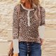 thumbnail image 1 of Pntutb Mujeres Sexy Estampado de leopardo Encaje Costura Manga larga O-cuello Camisas Blusa tops PNTUTB Pntutb-2159, 1 of 3