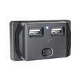 thumbnail image 1 of Dual USB 5V 3.1A Fast Charger Socket with On/Off Switch, Multi-Protection (Over-Voltage/Heat/Load/Charge/Current/Short-Circuit), PC Housing, Auto Rebound Spring Cap, Blue LED Indicator, Surface Mount, 1 of 6