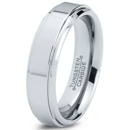- Tungsten Wedding Band Ring 6mm for Men Women Comfort Fit Step Beveled Edge Polished Lifetime Guarantee