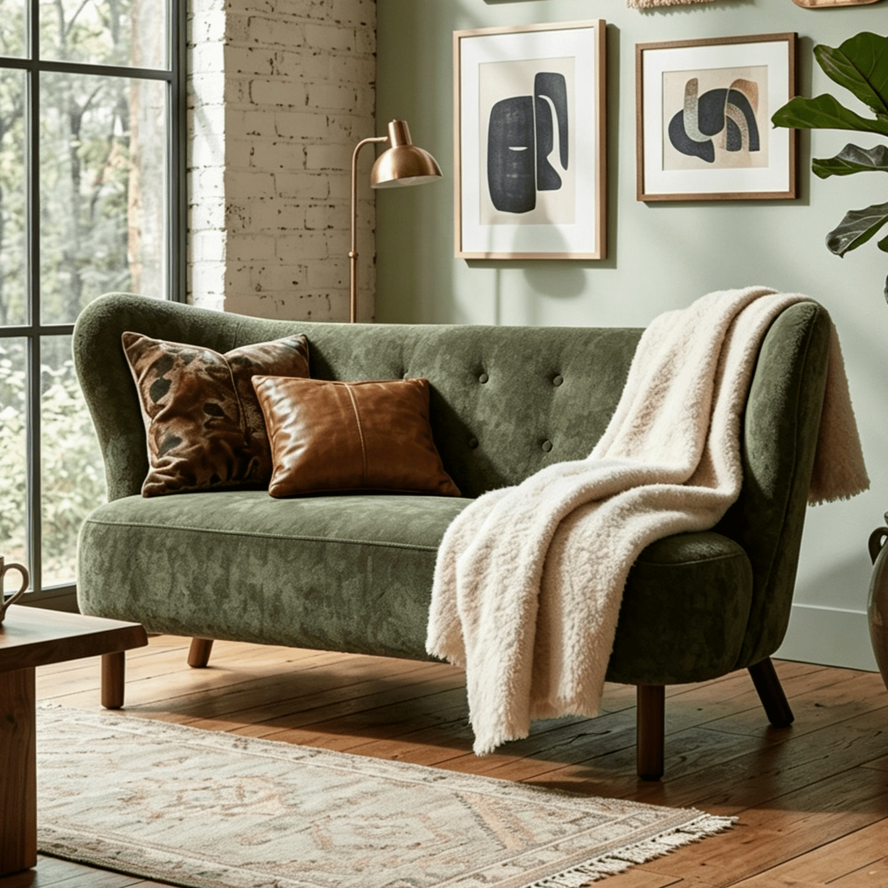 Aukfa 57.87" Armless Chenille Loveseat Chair, Upholstered Settee Bench with Backrest for Dining Room, Living Room & Bedroom,Sage Green