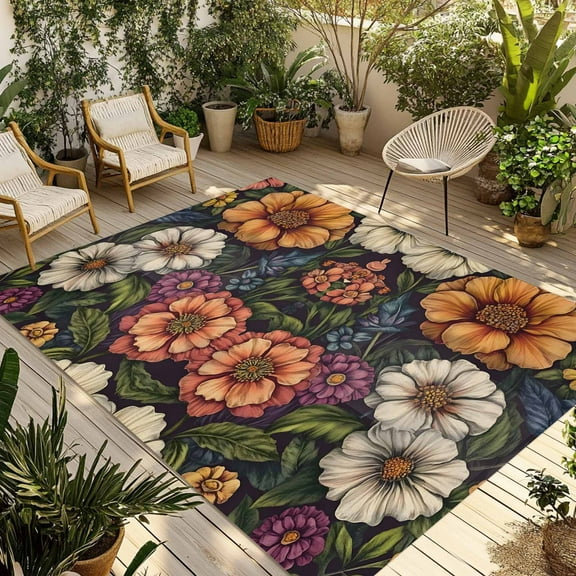 Fsddascl Vintage Flower Outdoor Rug for Patio/Deck/Porch, Non-Slip Large Area Rug 5 x 8 Ft, Cottagecore Blooms Spring Botanical Indoor Outdoor Rugs Washable Area Rugs, Reversible Camping Rug Carpet