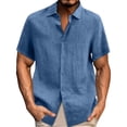 thumbnail image 2 of CIENVNSTG Funny Fishing Shirts for Men Cotton Linen Short-Sleeved Shirts Solid Color Turn-Down Collar Casual Beach Style Lightweight Tops Light Blue XL, 2 of 6
