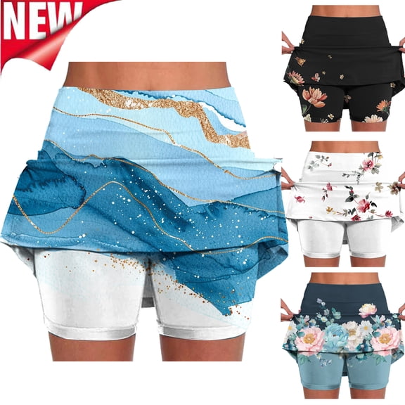 Tqyyweavej Women's Oversized Skorts Print Mid Waist Seamless Golf Skorts Solid Color Casual Athletic Skort with Pockets for Workout Sports