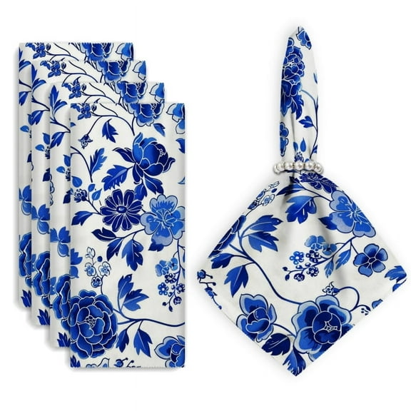 Bahomeck Cloth Napkins Set Of 4 Blue And White Porcelain Pattern In Blue Square Napkins Washable Dining Table Napkin For Home Holiday Wedding Party Dinner Decor 18*18 Inch