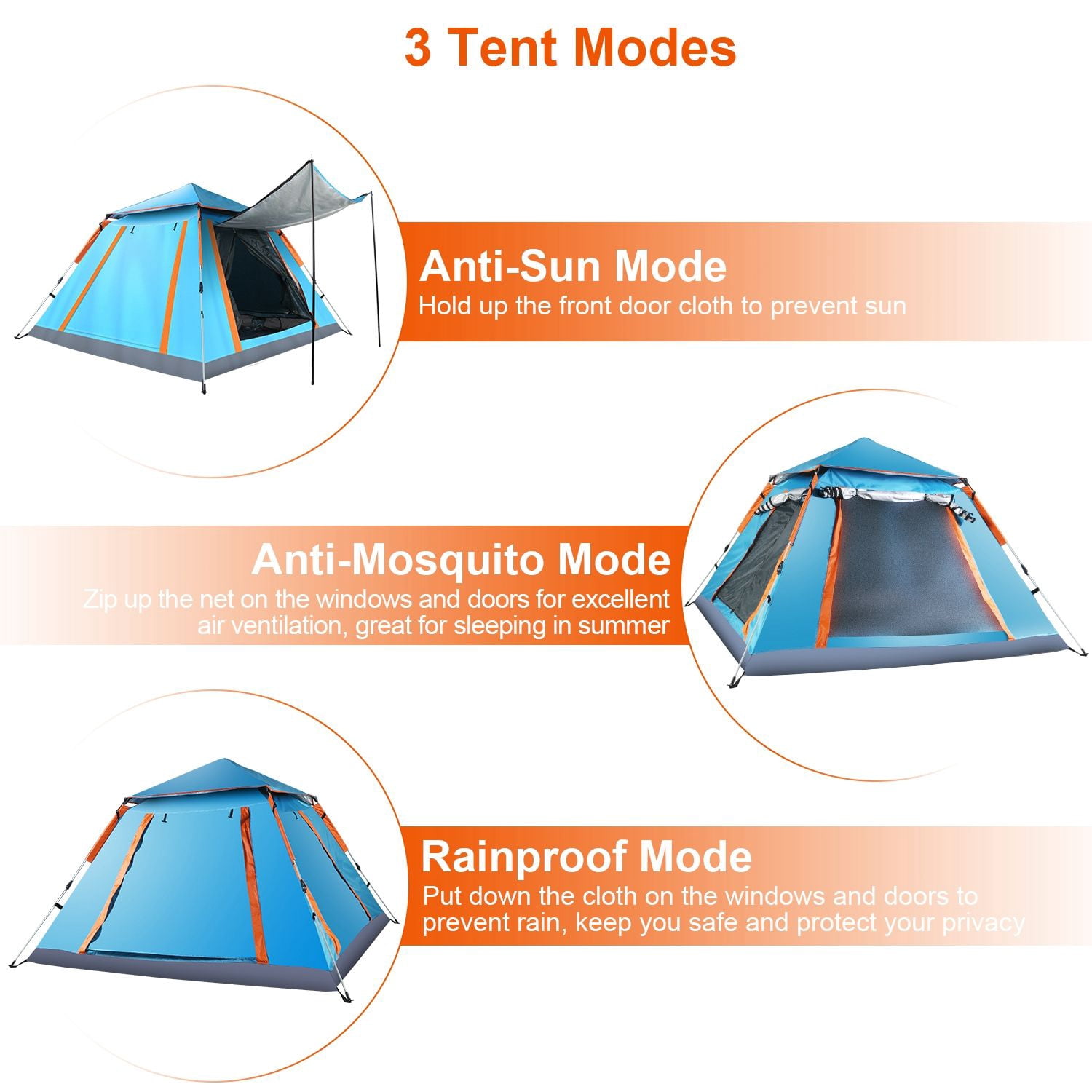 4-5 Person Camping Tent Foldable Waterproof Outdoor Tent with 2 Mosquito Net Windows Aluminum Pole & Oxford Fabric for Hiking Fishing Adventure