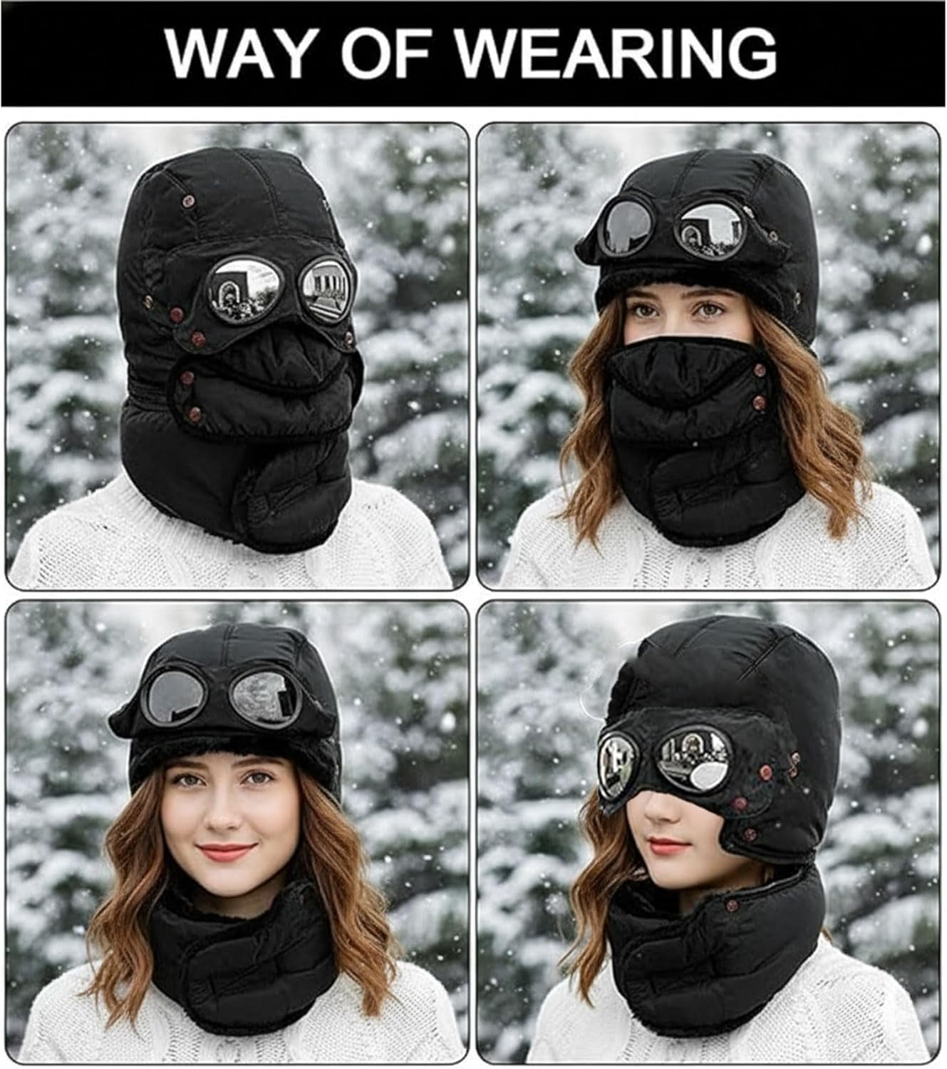 4 in 1 Winter Windproof Thermal Hat - Detachable Mask & Neckband, Glasses-Compatible for Hiking/Camping