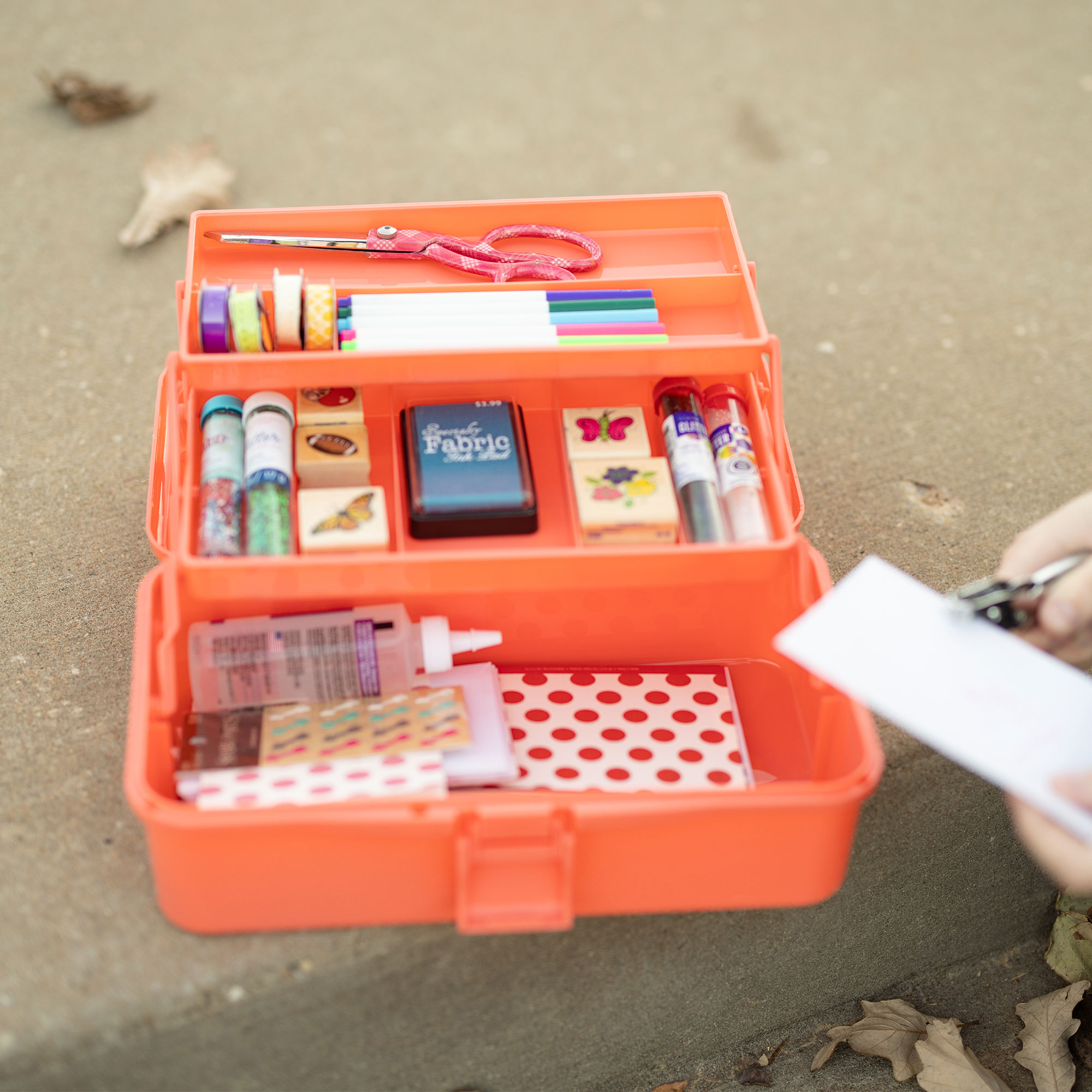 Everything Mary 3-Layer Storage Box, Coral - Foldable & Portable Tool Box for Art & Craft Supply