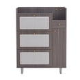 thumbnail image 4 of Shoe Cabinet for Entryway, Natural Shoe Cabinet with 3 Rattan Flip Drawers, 1 Door and 1 Storage Drawer, Freestanding Wood Shoe Rack Organizer for Closet, 4 of 9
