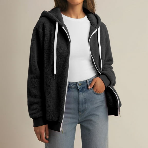 Hauaitttt Women's Cozy Hooded Jacket for Casual Outings Winter Soft and Comfortable Layering for Everyday Wear and Relaxation Women Long Jacket Outerwear for Women Female Fall Jackets Womens Snow