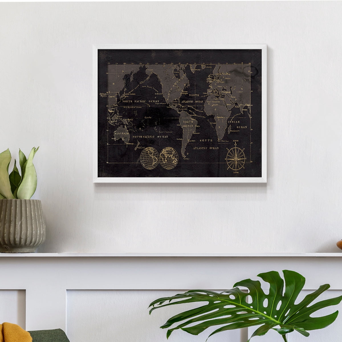 Black Gold Map by Carol Robinson - Restickable Framed Giclée Print