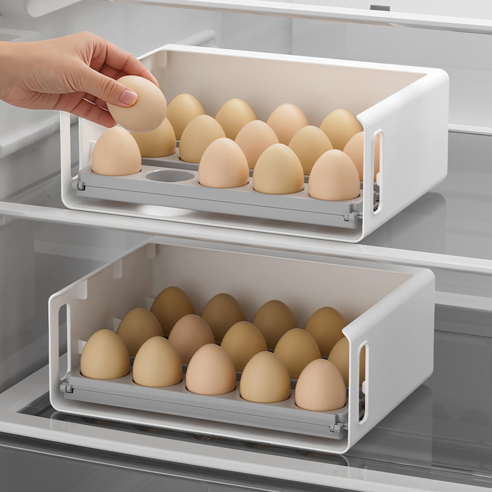 UNLLLL Plastic Egg Holder with Removable Inner Tray, Space Saving Egg Container for Fridge, 3 Tiers Fridge Egg Rack, Holds Up to 30 Eggs, for Kitchen Fridge Counter Top