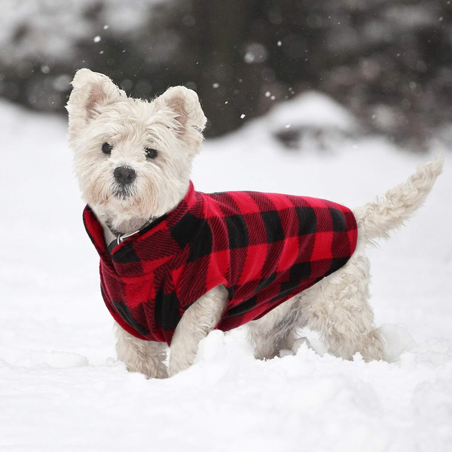 Kuoser Classic Plaid Dog Fleece Vest, Soft Stretch Sweater for Dogs, Red, XS
