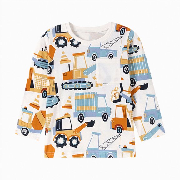 KPOPLK Toddler Boys Clothes Truck Print Long Sleeve Crew Neck T-shirt Casual Pullover Tee for Kids,Size 7 Years