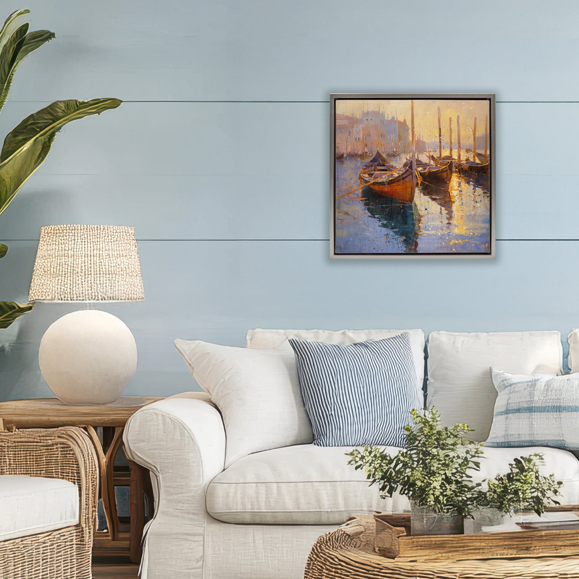 Stupell Industries Speckled Venice Boats Gray Framed Floater Canvas Wall Art, design by Marta Wiley