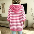 thumbnail image 3 of Fall Oversized Hooded&nbsp;Sweater for Women 3/4 Batwing Sleeve Sweater Striped Loose Knitted Hoodie Pullover Sweater Top Winter, 3 of 5