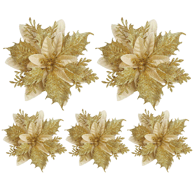 Pascua Artificial Con Purpurina 5 51 Pulgadas Uds. para Navidad (dorado)