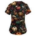 thumbnail image 3 of HaHaHappy Halloween Scrubs Women Plus Size V Neck Spooky Pumpkin Printed Horror Scrub Shirts Funny Short Sleeve Scrub Tops Medical Workwear Nurse Nursing Uniform with Pockets Earthy Yellow 3XL, 3 of 4